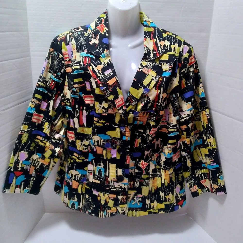 Vintage Rare Notches Woman Blazer Jacket Travel Places People Paris Print Sz 1X